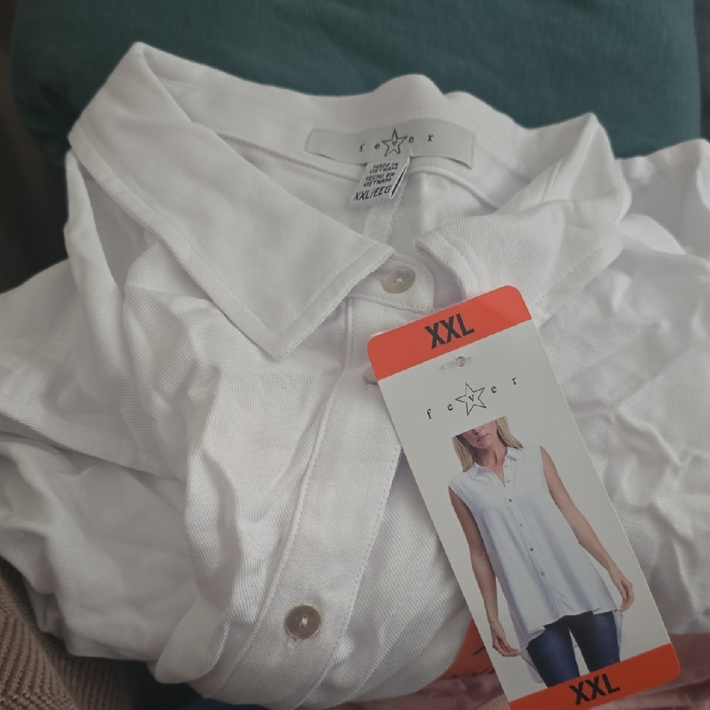 Fever White Sleeveless Button-Front Blouse XXL